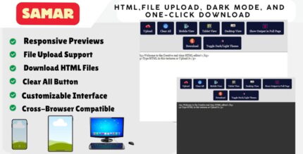 SARAMAR - Real-Time HTML Editor with Responsive Previews, File Upload, and Dark Mode Toggle