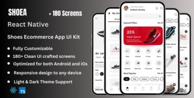 Shoea - Sneakers & Shoes Ecommerce React Native CLI App Ui Kit