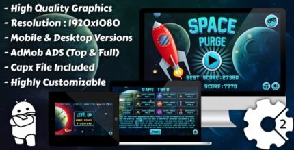 Space Purge - HTML5 Game, Mobile Version+AdMob!!! (Construct 3 Construct 2 Capx)