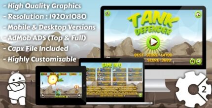 Tank Defender - HTML5 Game, Mobile Version+AdMob!!! (Construct 3 Construct 2 Capx