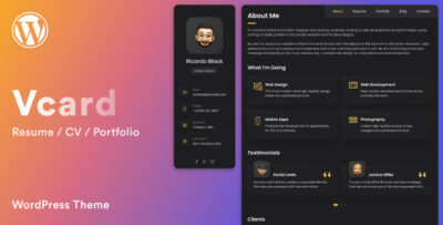 Vcard – Resume CV Portfolio WordPress Theme