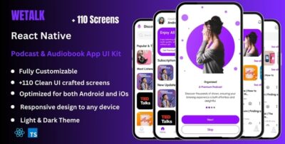 WeTalk - Podcast & Audiobook React Native CLI App Ui Kit