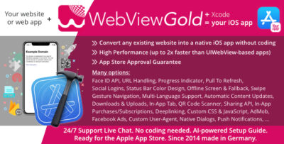 WebViewGold for iOS - WebView URLHTML to iOS app + Push, URL Handling, APIs & much more!