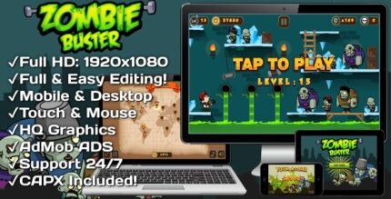 Zombie Buster - HTML5 Game 20 Levels + Mobile Version! (Construct 3 Construct 2 Capx)