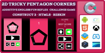 2D Tricky Pentagon Corners Addictive Endless Fun Reflex Challenge Game -Construct 3 - HTML5 -Reskin