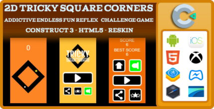 2D Tricky Square Corners - Addictive Endless Fun Reflex Challenge Game -Construct 3 - Html5 -reskin