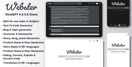 Ai Webster - ChatGPT 4 & 3.5 Clone Ai Image Ai Content Generators Ai Chatbots Code Q&A Grammar SEO