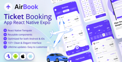 Airbook - Ticket Booking React Native Expo App UI Kit