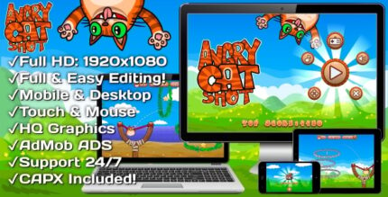 Angry Cat Shot - HTML5 Game 30 Levels + Mobile Version! (Construct 3 Construct 2 Capx)