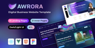 Awrora - AI Blockchain NFT Digital Business React Vue HTML Template v3.1.2