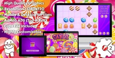 Candy Super Lines Match3 - HTML5 Game, Mobile Version+AdMob!!! (Construct 2 Capx)