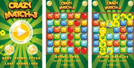 Crazy Match3 - HTML5 Game + Android + AdMob (Construct 3 Construct 2 Capx)