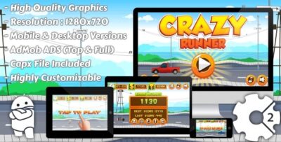 Crazy Runner - HTML5 Game, Mobile Version+AdMob!!! (Construct 3 Construct 2 Capx)