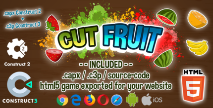 Cut Fruit HTML5 Game - Construct 2 & 3 (.capx + .c3p + source-code)