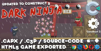 Dark Ninja - HTML5 Side Scrolling Game (Construct 23 - With .capx .c3p)