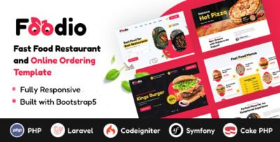 Foodio - Fast Food & Restaurant PHP, Laravel, codeigniter, symfony and cake PHP Template