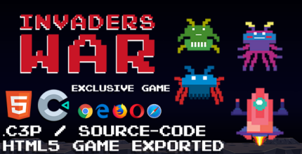 Invaders War HTML5 Game - With Construct 3 File