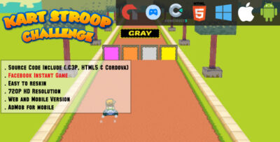 Kart Stroop Effect Challenge - HTML5 Game - Web, Mobile and FB Instant games(C3p and HTML5)