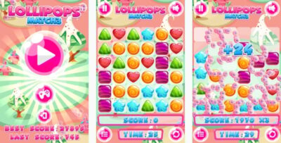 Lollipops Match3 - HTML5 Game + Mobile game! (Construct 3 Construct 2 Capx)