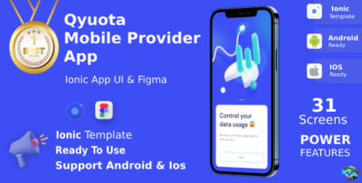 Mobile Provider TopUp App ANDROID + IOS + FIGMA UI Kit Ionic Online Recharge Qyuota