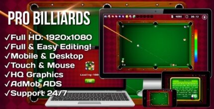 Pro Billiards - HTML5 Game + Mobile Version! (Construct 3 .c3p)