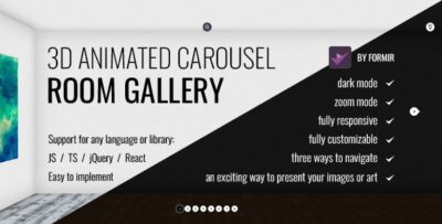Room Gallery 3D Animated Image Carousel for Your Art - Super Easy to Implement (jQueryReactTS)