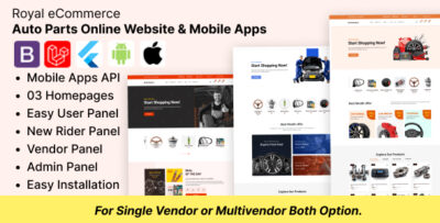 Royal eCommerce - Auto Parts Online Store website and Flutter App Bundle