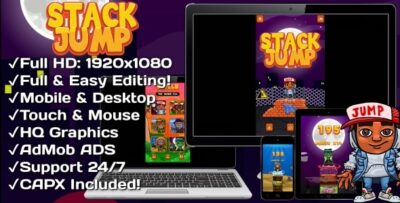 Stack Jump - HTML5 Game 6 Levels + Mobile Version! (Construct 3 Construct 2 Capx)