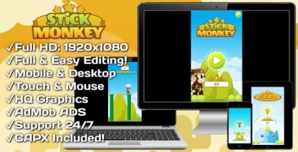 Stick Monkey - HTML5 Game + Mobile Version! (Construct 3 Construct 2 Capx)