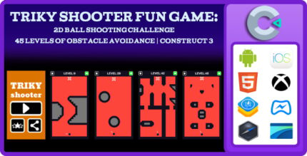 Triky Shooter Fun Game 2D Ball Shooting Challenge - 45 Levels of Obstacle Avoidance Construct 3