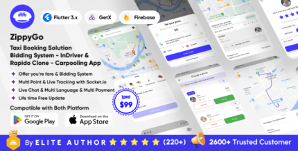 ZippyGo - Taxi Booking Solution - Bidding System - InDriver & Rapido Clone - Carpooling & Rental App