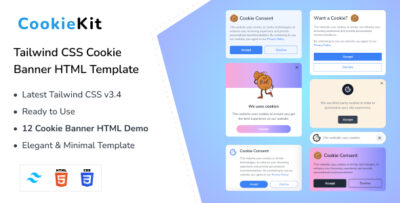 CookieKit - Tailwind CSS Cookie Banners HTML Template