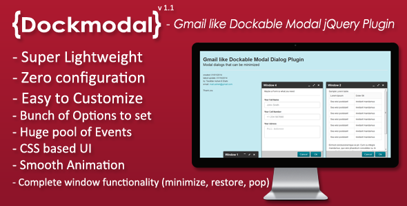 Dockmodal -Gmail like Dockable Modal Dialog Plugin Dockmodal -Gmail like Dockable Modal Dialog Plugin