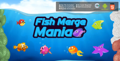 Fish Merge Mania - Puzzle Game Merge Game HTML5 and Android Game Construct 3 Game