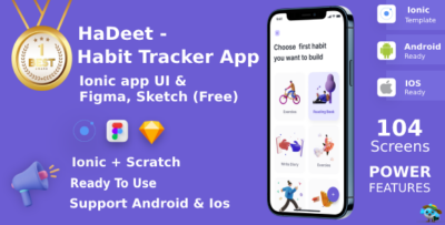 Habit Tracker App ANDROID + IOS + FIGMA + Sketch UI Kit Ionic HaDeet