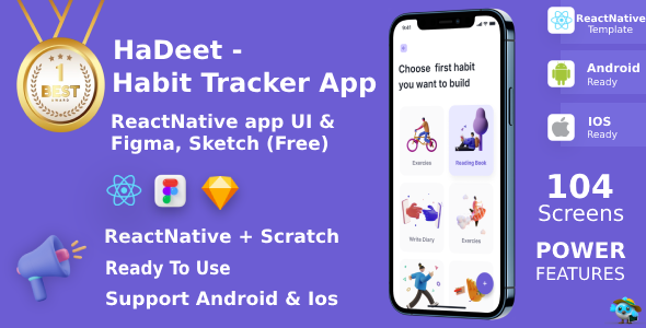 Habit Tracker App ANDROID + IOS + FIGMA + Sketch UI Kit ReactNative HaDeet Habit Tracker App ANDROID + IOS + FIGMA + Sketch | UI Kit | ReactNative | HaDeet
