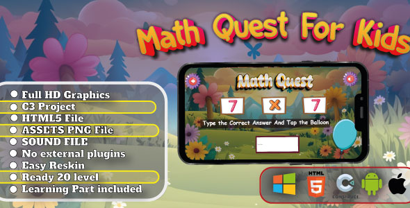 Math Quest for Kids - Educational Game - HTML5, Construct 3 Math Quest for Kids - Educational Game - HTML5, Construct 3