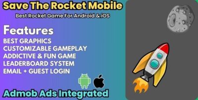 Android IOS Save The Rocket Game Unity, Leaderboard, Login, Admob, Customizable Game