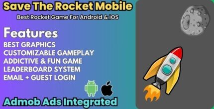 Android IOS Save The Rocket Game Unity, Leaderboard, Login, Admob, Customizable Game