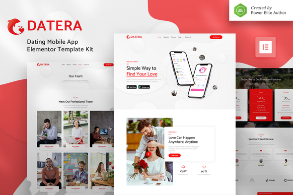 Datera - Online Dating Mobile App Landing Elementor Template Kit Datera - Online Dating Mobile App Landing Elementor Template Kit