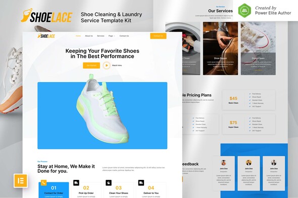Shoelace - Shoes Cleaning & Laundry Service Elementor Template Kit Shoelace - Shoes Cleaning & Laundry Service Elementor Template Kit