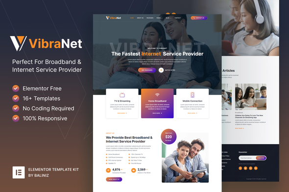 Vibranet - Broadband & Internet Service Provider Elementor Template Kit Vibranet - Broadband & Internet Service Provider Elementor Template Kit