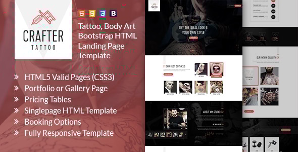 Crafter - Tattoo Bootstrap Landing Page Template Crafter - Tattoo Bootstrap Landing Page Template