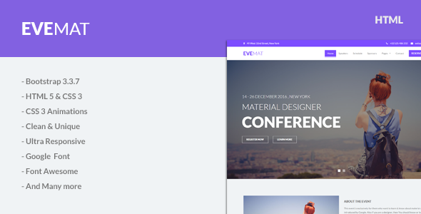 EveMat | Responsive HTML Event Template EveMat | Responsive HTML Event Template