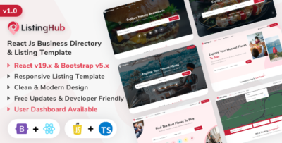 ListingHub - React Js Business Directory & Listing Template (Javascript + Typescript)