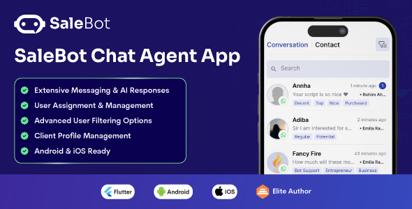 SaleBot Chat Agent - Flutter App for Android and iOS SaleBot Chat Agent - Flutter App for Android and iOS