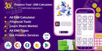 Finance Tool - EMI Calculator - Learn Share Market - Android App with Ads Integration