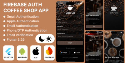Flutter Firebase Auth Coffee App Login UI (Google, Email, Apple Authentication, Email Verification)