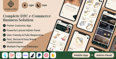 GoldenGlitz - D2C Jewelry Shopping Mobile App with Flutter & Laravel Backend with Admin panel (Andro