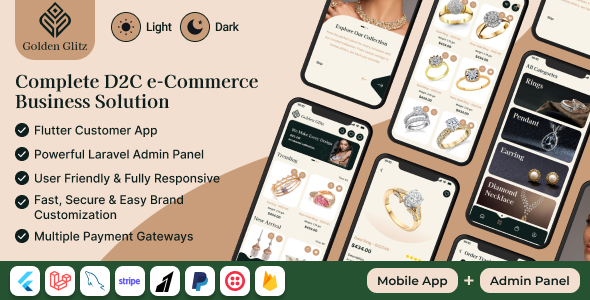 GoldenGlitz - D2C Jewelry Shopping Mobile App with Flutter & Laravel Backend with Admin panel (Andro GoldenGlitz - D2C Jewelry Shopping Mobile App with Flutter & Laravel Backend with Admin panel (Andro